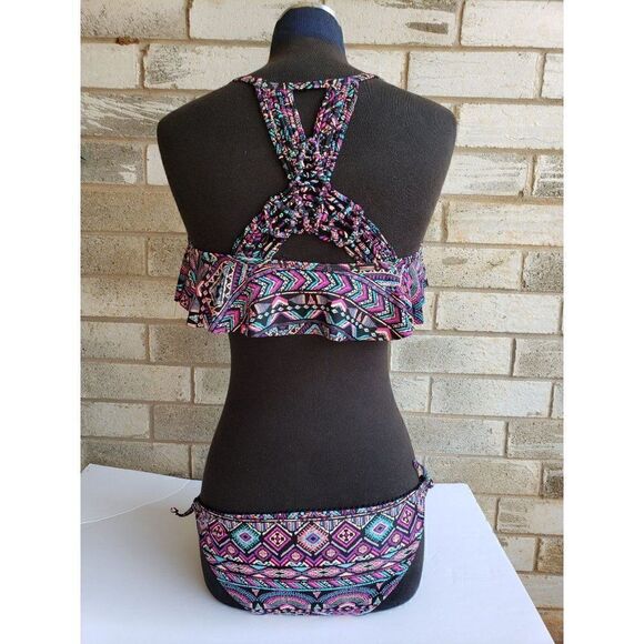 Women's Bikini Set Two Piece Swimwear Flutter Top Criss Cross Bathing Suit NEW - Picture 5 of 9